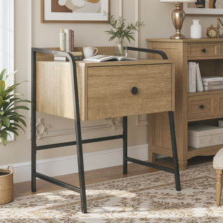 Sunvega Rustic Nightstand with Roomy Drawer and Industrial Metal Frame