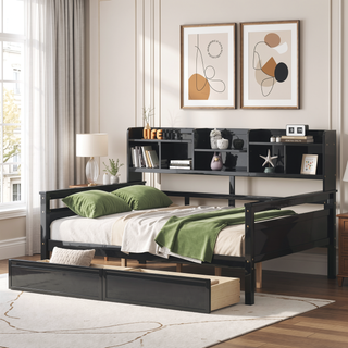 Sunvega Twin Size Daybed with Wood Slat Support, Bedside Shelf, and Two Drawers