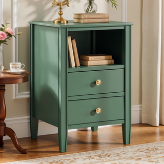 Sunvega Antique White Winston 2-Drawer Nightstand with Open Shelf and Fluted Legs