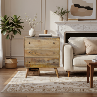 Sunvega Curved Oak-ish 3-Drawer Chest with Nordic Legs in Light Brown