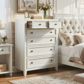 Sunvega Gypsum Whitewash 6-Drawer Chest with Sleek Metal Knobs