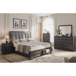 Sunvega Contemporary Dark Wood Finish Nightstand with Two Drawers and Metal Knobs