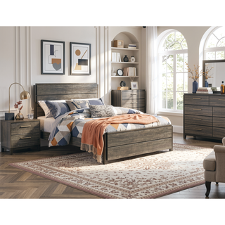 Sunvega Antique Gray and Dark Brown Nightstand with Two Dovetail Drawers