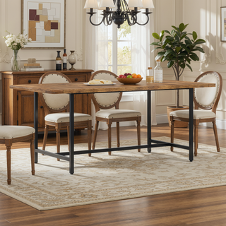 Sunvega Handcrafted Modern Industrial Dining Table in Burnt Wax Finish