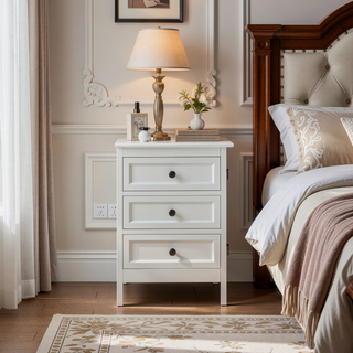 Sunvega Fully Assembled 3-Drawer Nightstand with Polished Nickel Hardware