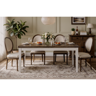 Sunvega Oak Dining Table with Plank Top and Drawer for Six Seating