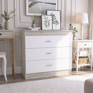 Sunvega Three-Drawer Dresser with Metal Hardware and Superior Top Light Gray White