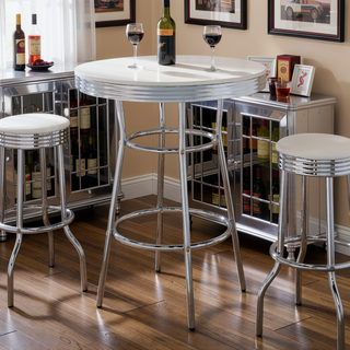 Sunvega Retro Chrome Rim Round Bar Table with Footrest for Vintage Soda Fountain