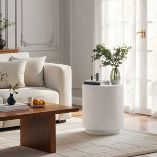 Sunvega Lightweight Imitation Terrazzo Accent Table with Adjustable Feet Cream White
