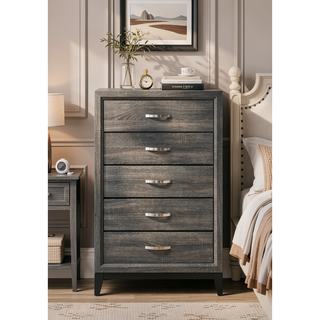 Sunvega Valdemar Brown Fabric and Weathered Gray Finish Queen Size Bed