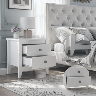 Sunvega Nightstand with Two Spacious Drawers and Four Wooden Legs for Bedroom