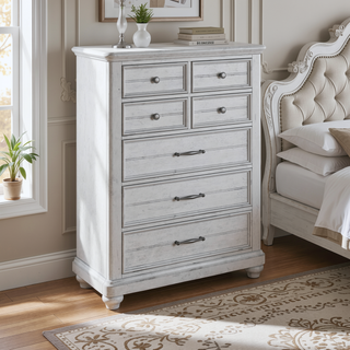 Sunvega Coastal Style Oyster Shell Gray 7-Drawer Chest with Easy Assembly