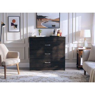 Sunvega Wengue Wood Three Drawers Dresser Easy To Assemble Pressed Wood