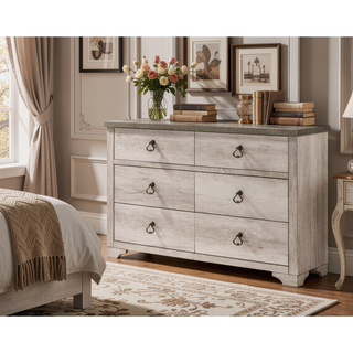 Sunvega Cottage Style Distressed Two Drawer Nightstand with Driftwood Finish
