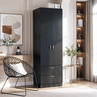 Sunvega 76 Inch High Armoire Wardrobe Closet with Double Doors and 2 Drawers