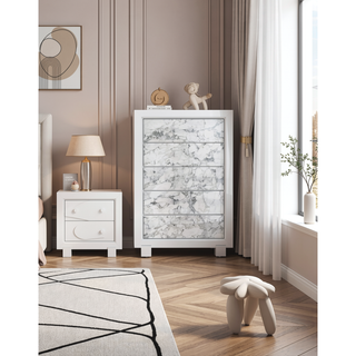 Sunvega Marble Style White Chest with Spacious Drawers and Knob Hardware