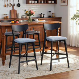 Sunvega Set of 2 Modern Upholstered Bar Chairs with Backrest and Footrest