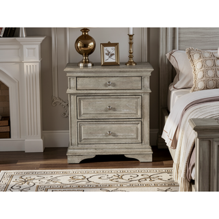 Sunvega Waxed Driftwood Nightstand with USB Charging and Two Drawers