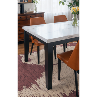 Sunvega Faux Marble Top Dining Table in Cordovan Dark Cherry Finish