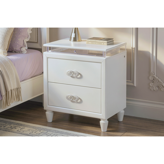 Sunvega Glamorous and Luxurious Alluring Milky White Nightstand with Builtin LED