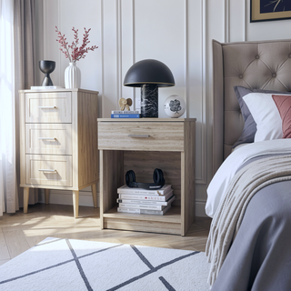 Sunvega Light Gray Finish Nightstand with Large Drawer and Lower Shelf