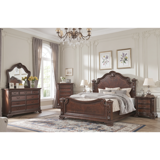 Sunvega Traditional Style Walnut Wood Chest With Five Spacious Drawers For Bedroom