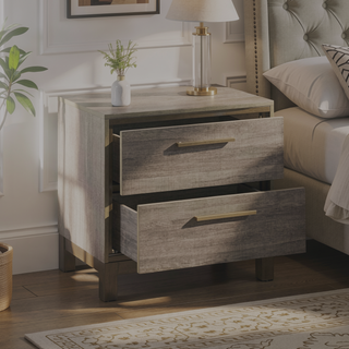 Sunvega Antique Gray and Dark Brown Nightstand with Two Dovetail Drawers