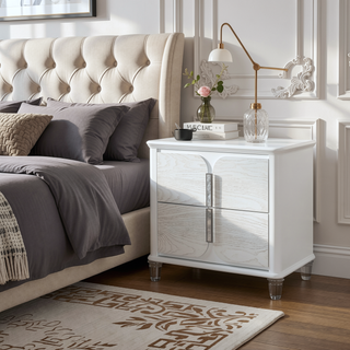 Sunvega Brenda Grey Nightstand with Spacious Drawers and Silver Metal Accent