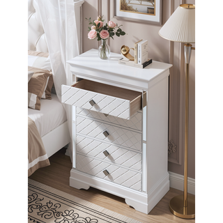 Sunvega Sophisticated Silver Champagne Transitional Nightstand with Two Drawers for Storage
