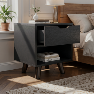 Sunvega Nightstand with Roomy Drawer and Generous Display Shelf for Bedroom