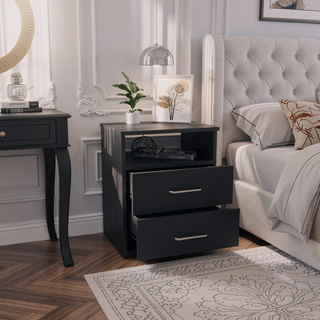Sunvega Nightstand with Two Drawers and Shelf for Bedroom or Living Room End Table