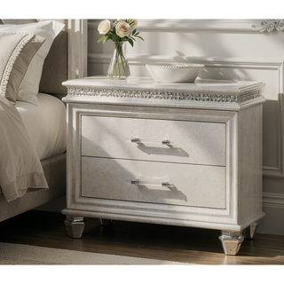 Sunvega Contemporary Nightstand with Felt-lined Drawers and Acrylic Legs in Pearl White