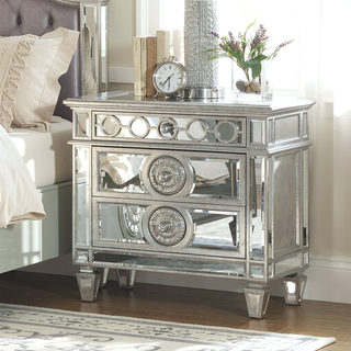 Sunvega Mirrored Finish Nightstand with 2 Storage Drawers and Wooden Frame