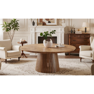 Sunvega Modern Oval Wooden Dining Table with Slatted Legs for Living Room