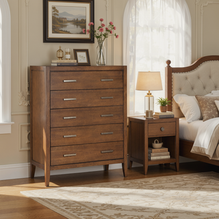 Sunvega Transitional Light Brown Nightstand with Dovetail Drawer and Open Shelf
