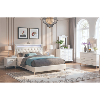 Sunvega Luxury White Chest of Drawers with Five Spacious Drawers and Accent Handles