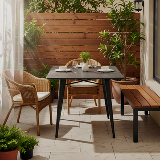 Sunvega Industrial Farmhouse Dining Table with Espresso Bamboo Top and Metal Frame