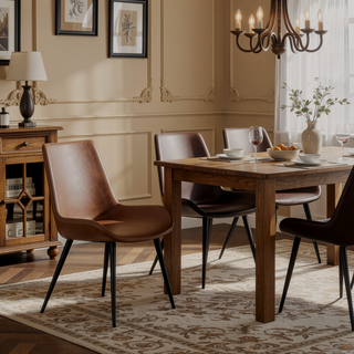 Sunvega Modern Brown Dining Chair with Black Metal Legs and Ergonomic Seat Design