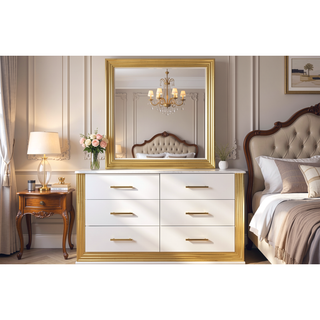 Sunvega Gold Finish Wood Dresser with LED Mirror for Bedroom Decor