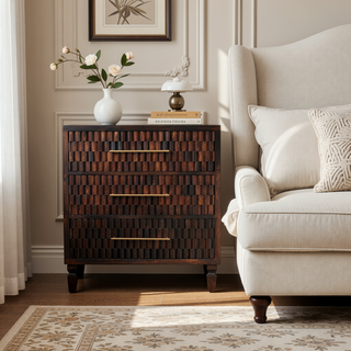 Sunvega Solid Mango Wood Arno Chest with Velvet Mocha Finish and 3-Drawers