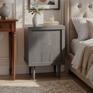 Sunvega Mid-Century Modern Nightstand with Two Drawers and Faux Wood Frame