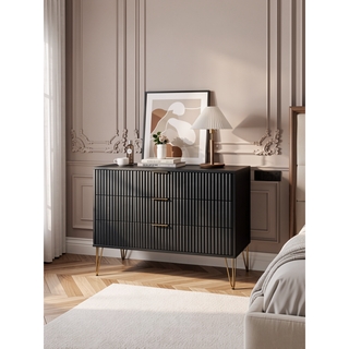 Sunvega Modern Glam Dresser with Gold Metal Handles and Splayed Legs for Bedroom