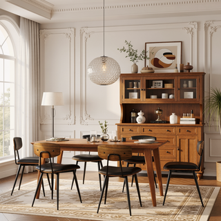 Sunvega Handcrafted Teak Brown Solid Rubberwood Dining Table for 6