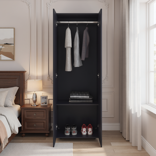 Sunvega Wenge 2-Door Tall Wardrobe Cabinet with Hanging Rod for Bedroom