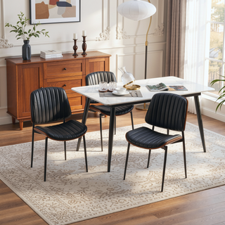 Sunvega Mid Century Modern Retro Faux Leather Dining Chairs with Bentwood Seat
