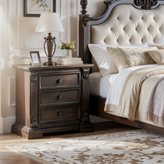 Sunvega Traditional Vintage Nightstand with 3 Dovetail Drawers Espresso Finish