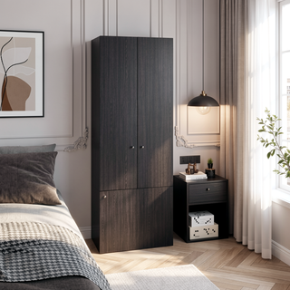 Sunvega Three-Door Freestanding Closet with Hanging Rod and Shelves for Bedroom