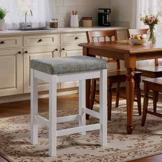 Sunvega White Counter Height Dining Set with USB Ports and Fabric Stools