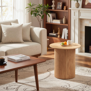 Sunvega Mid Century Modern Round Fluted Side Table for Living Room Bedroom