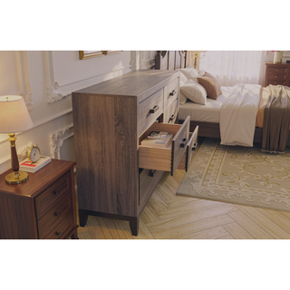Sunvega Contemporary Gray Wood Dresser with Six Smooth Gliding Drawers